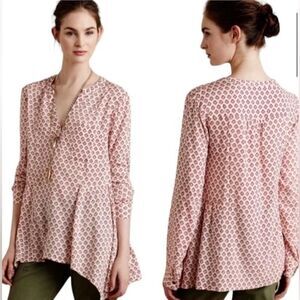 Anthropologie Maeve Laiken Floral Block Print Asymmetrical Henley Tunic Top